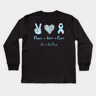 Peace Love Cure Type 1 Diabetes Awareness Kids Long Sleeve T-Shirt